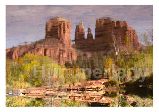 Cathedral Rock reflection in Oak Creek, inverted and flipped horizontally